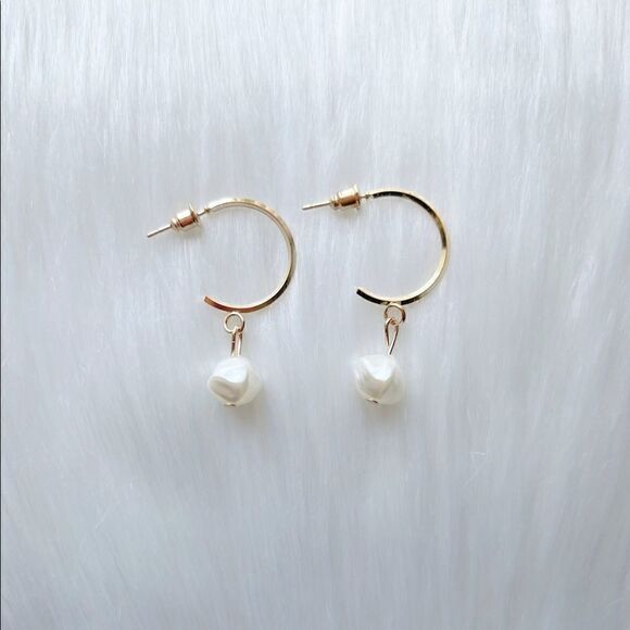 Gold hoops with White Pendant Earrings - Picture 1 of 4